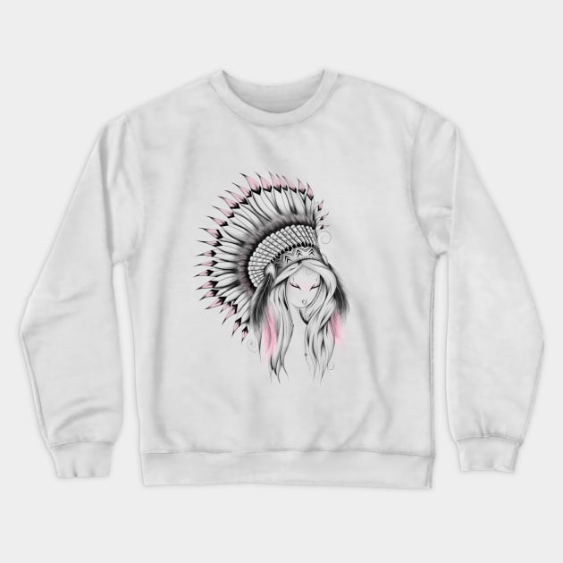 Indian Headdress Pink Version Crewneck Sweatshirt by LouJah69